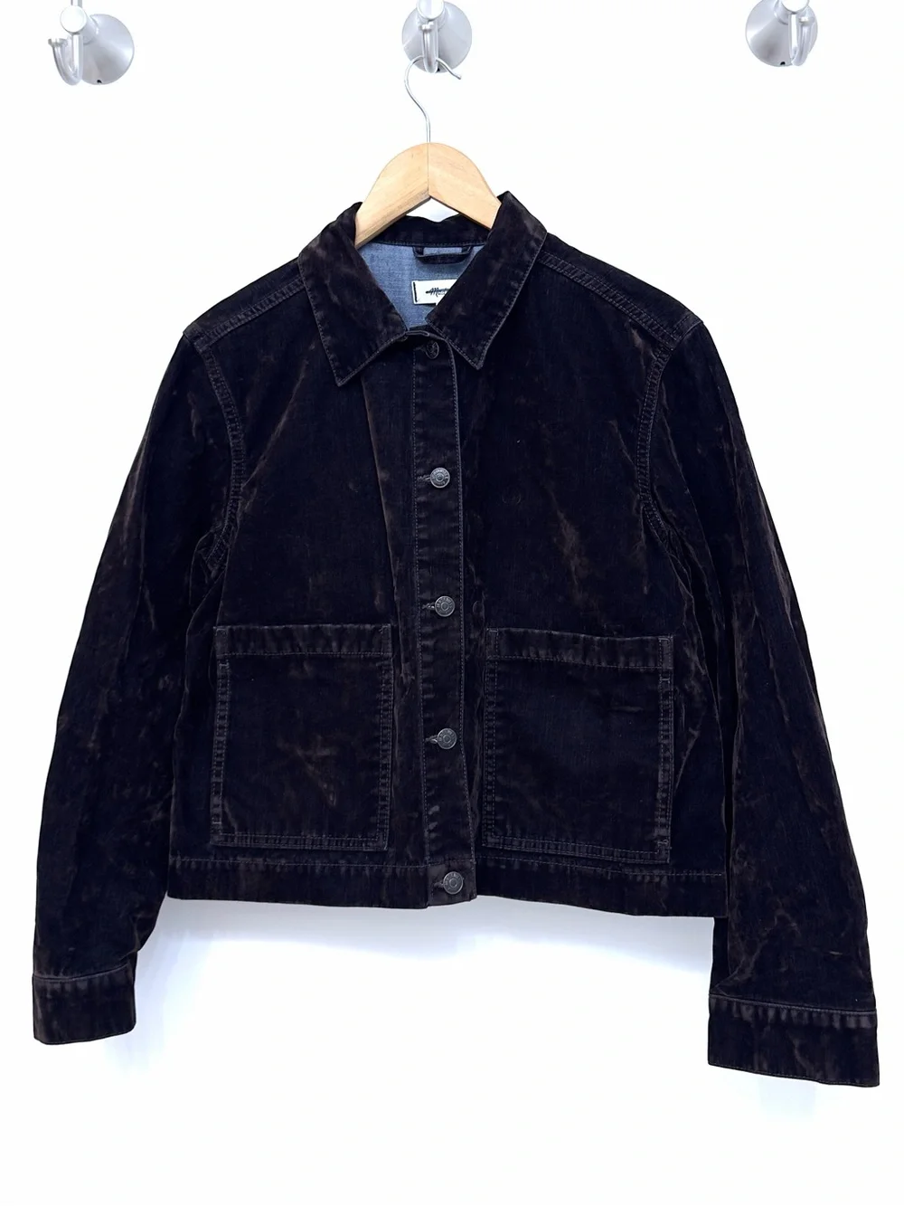 Madewell Flocked Denim Chore Jacket size medium Brown Velvet equestrian vintage